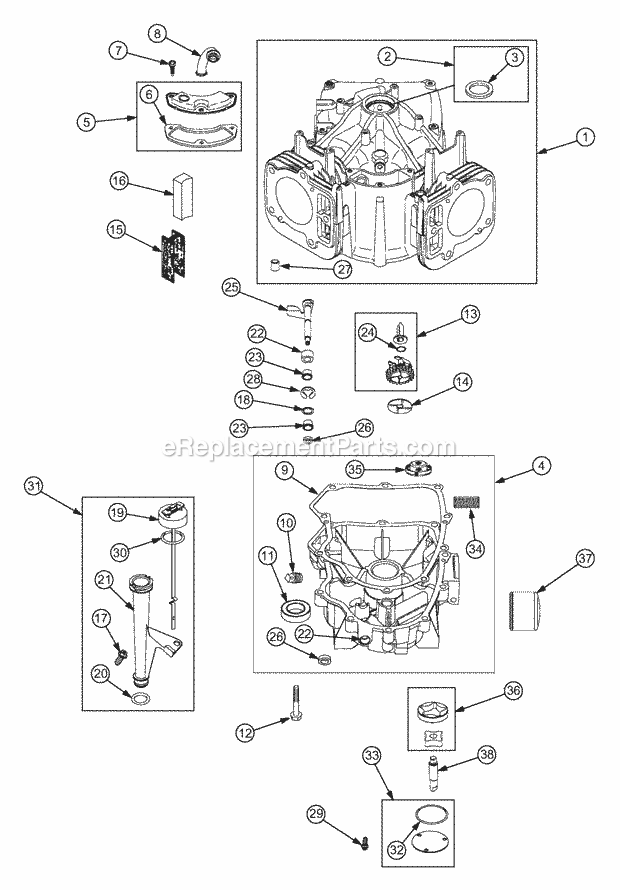Crankcase, Breather, Governor And Lubrication Diagram and Parts List for RZT22 17AA5A7P710, 17AA5A7P712 Cub Cadet Lawn Mower